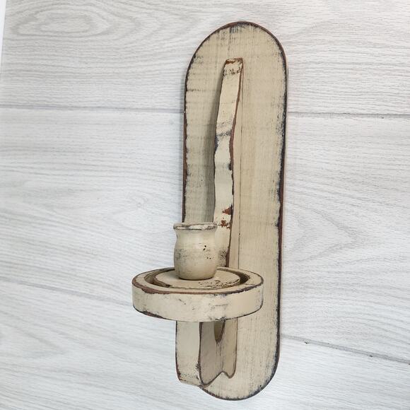 Homemade 15" Privative Wall Sconce Wood Taper Candle Gray Distressed Farmhouse - Picture 3 of 8